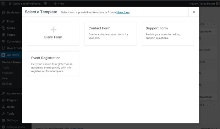 Create forms from a variety of predefined templates
