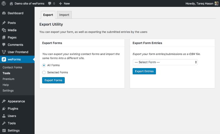 Export forms, as well as form entries (CSV)