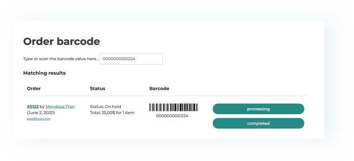 Manage order status through barcode scan 