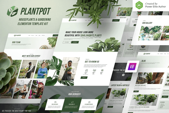 Plantpot – Houseplants &Gardening Elementor Template Kit wordpress模板免费下载