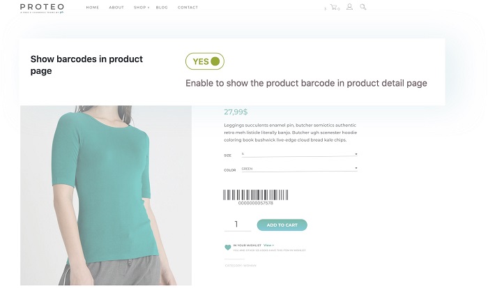 On the product page, display the barcode.