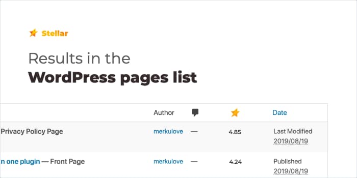Stellar-results-in-the-wordpress-pages-list