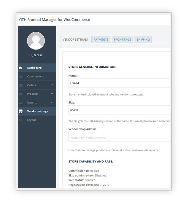Features YITH Frontend Manager WooCommerce