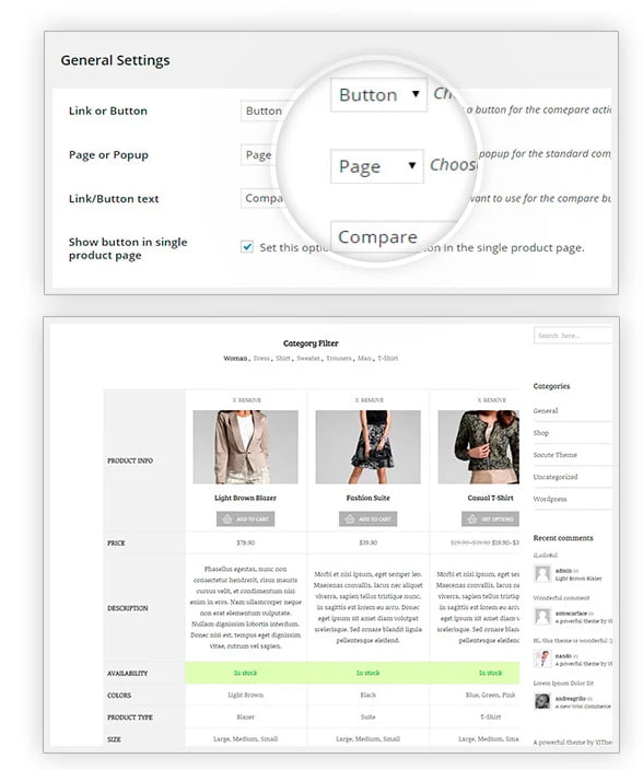 Features YITH WooCommerce Compare