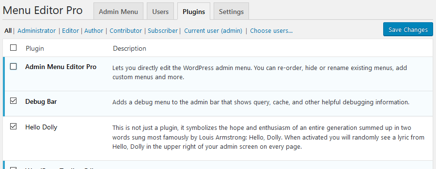 hide installed plugins from other users on Plugin page