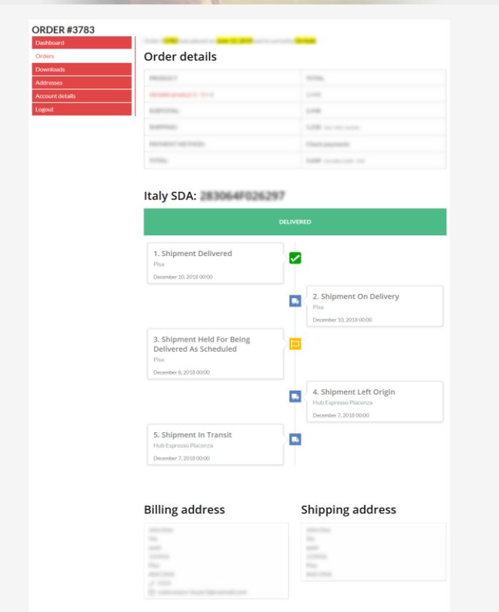 Frontend order detail page