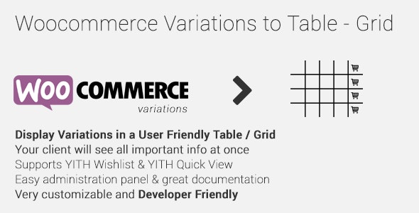 Codecanyon – Woocommerce Variations to Table – Grid v1.4.1
