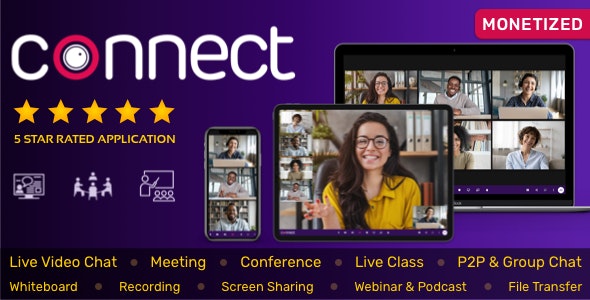 Codecanyon Connect Live Video Chat Conference Live Class Meeting Webinar Whiteboard File Transfer Chat v1.12.0 Nulled