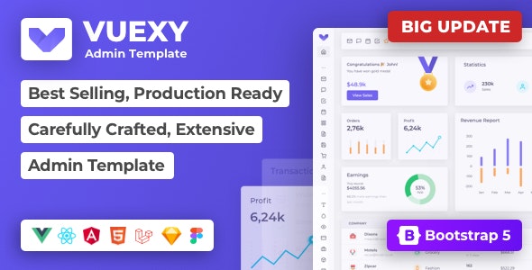 Vuexy – Vuejs, React, Angular, HTML & Laravel Admin Dashboard Template v7.4.0