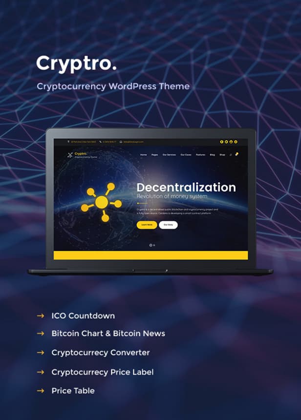 cryptro cryptocurrency blockchain bitcoin financial technology theme demo 1