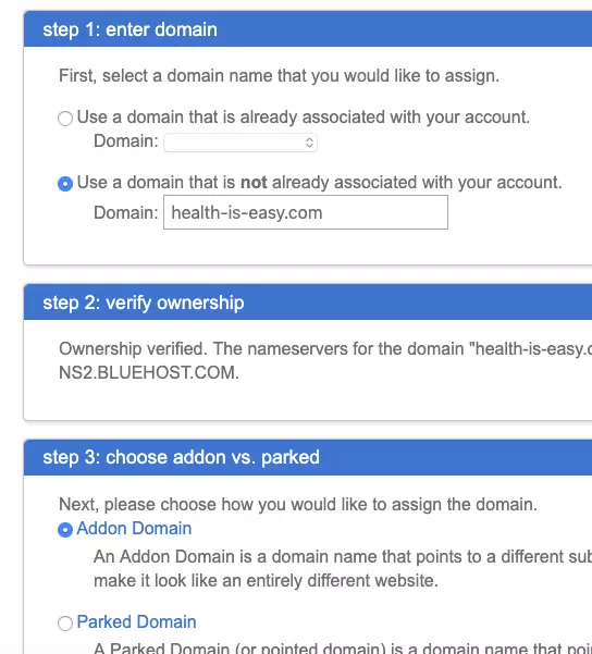 bluehost-domain-ownership-verify-and-select-addon-domain-type